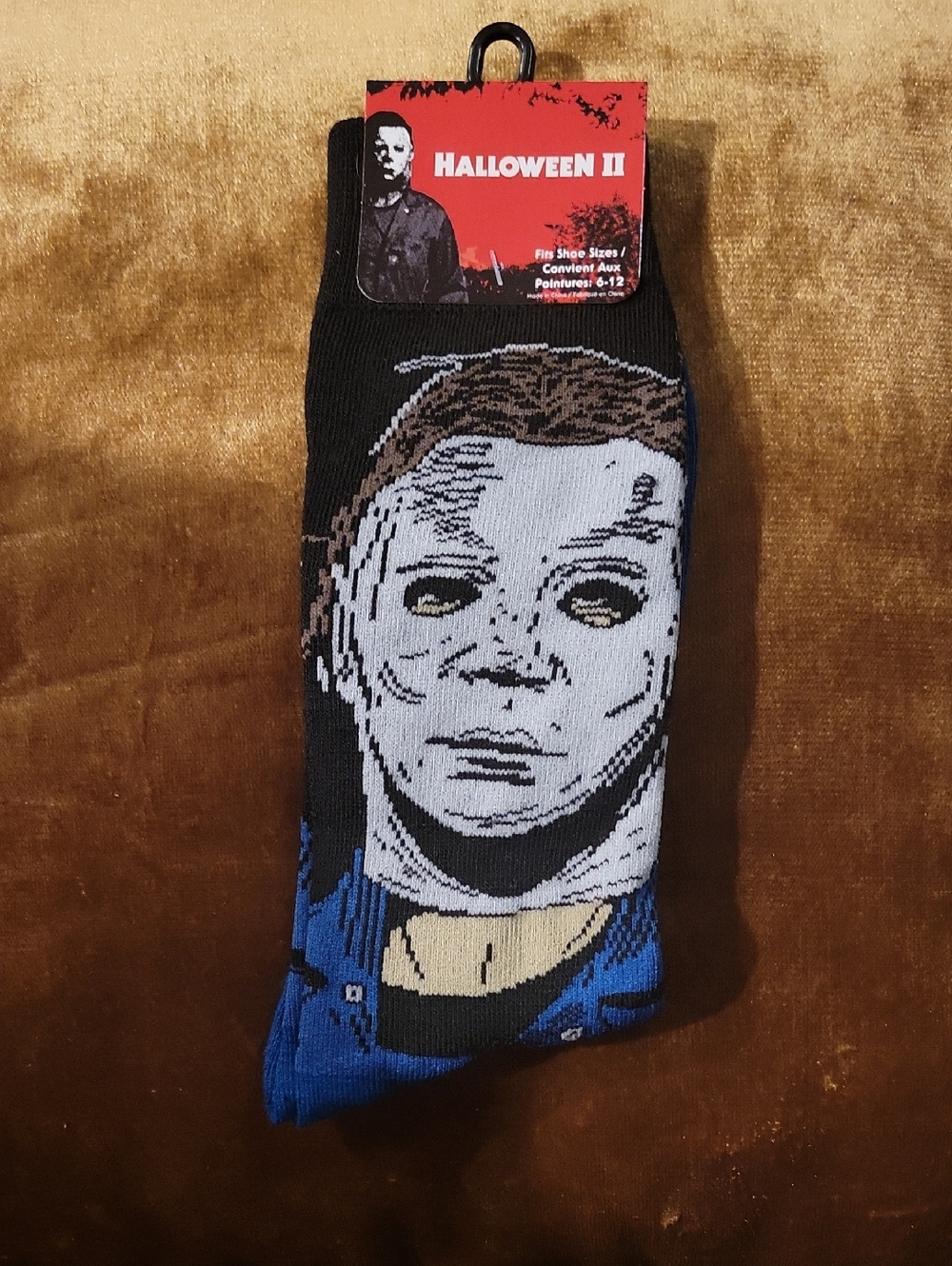 Halloween II Michael Myers Face Crew Socks - Black, White, Blue